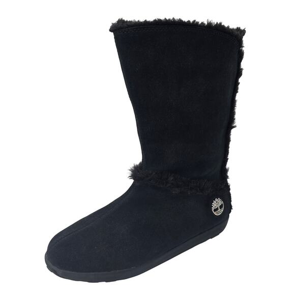 Timberland Mukluk Pullon Fur Boots Black Suede Winter Bootie Women's 8.5W - Picture 1 of 9